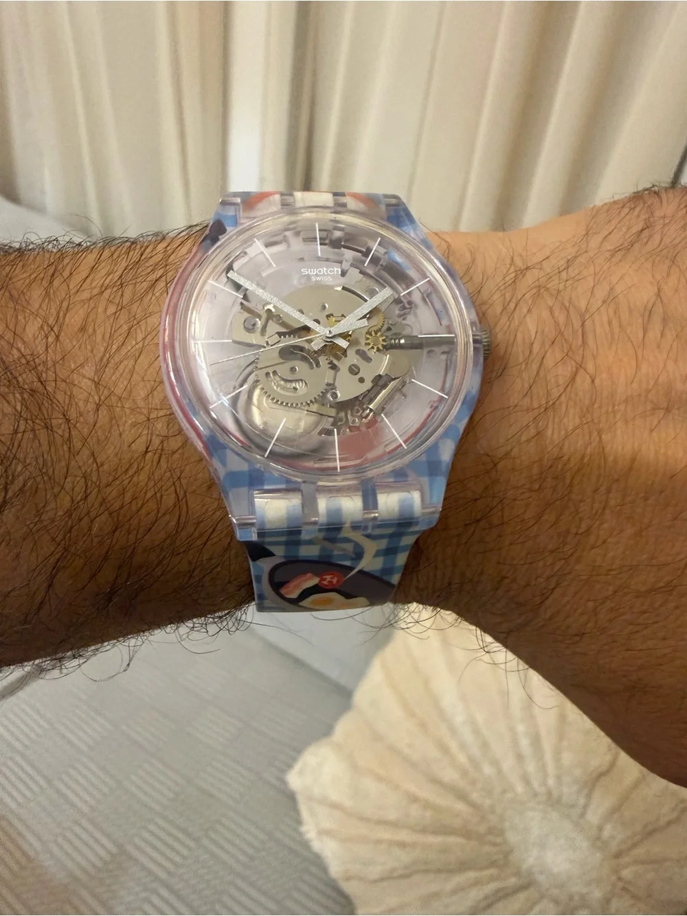 Swatch x You Custom Skeleton Watch Blue Check Checkered Ramen Breakfast